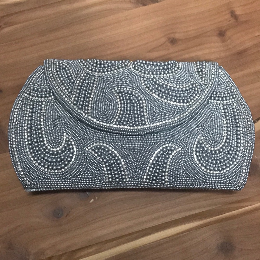 David Jeffery Silver Beaded Clutch